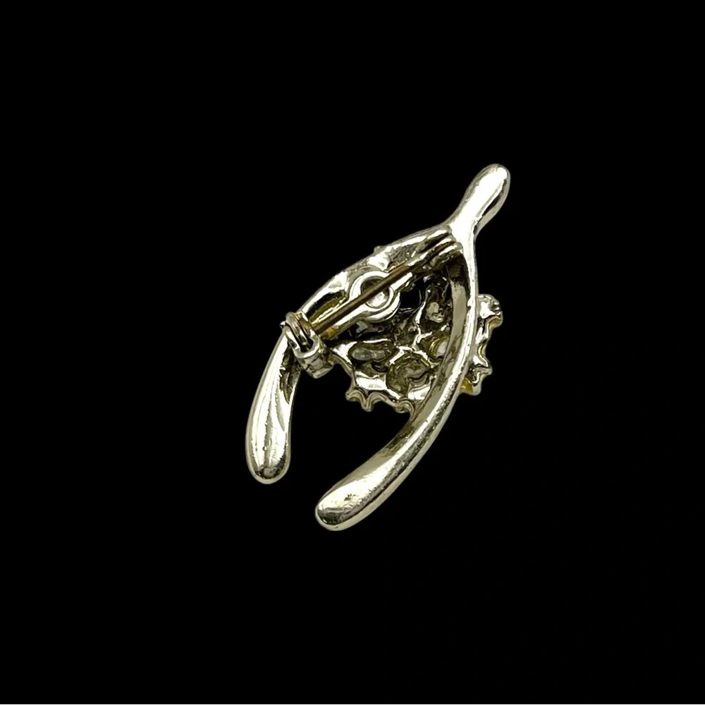 Darling Dainty Vintage Blue Rhinestone Wishbone Brooch Petite Estate Pc